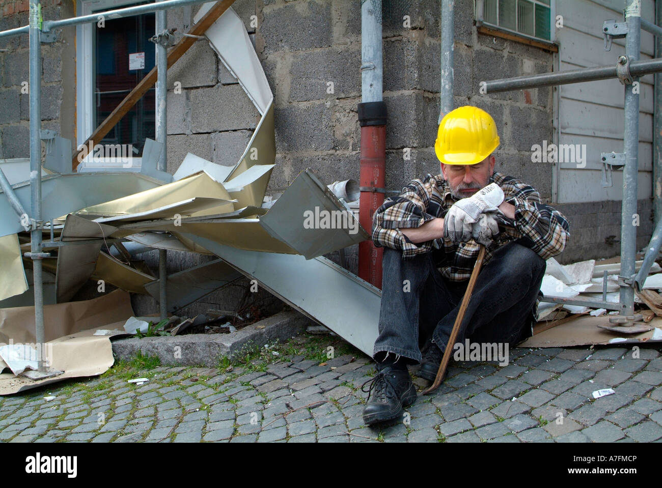 Herr Arbeiter auf der Baustelle mit einer Pause pause Stockfotografie