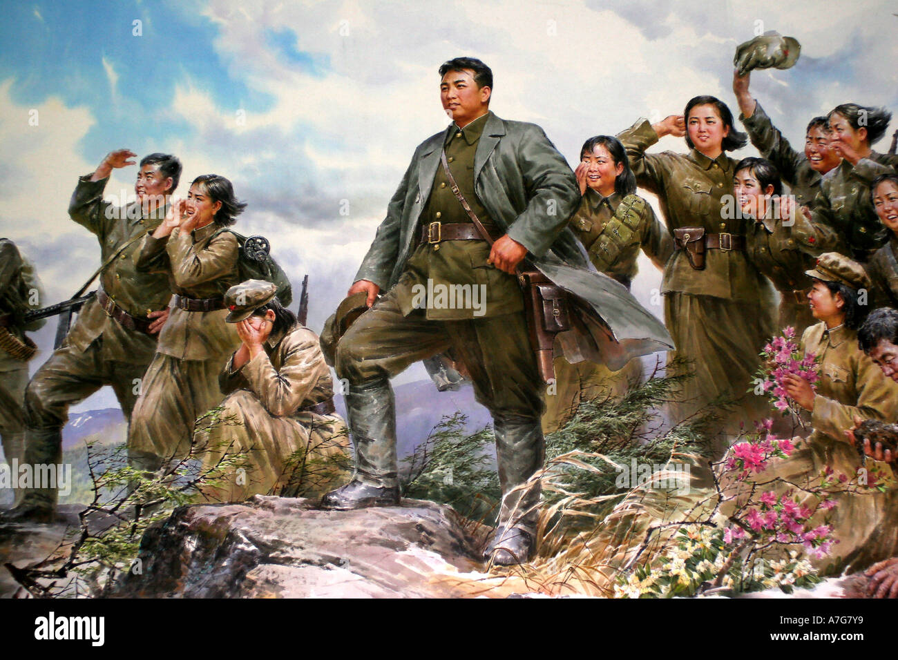 Malerei im koreanischen Kunstmuseum von Kim Il Sung, Blick auf die Heimat, nach der Befreiung im Korea-Krieg Stockfoto