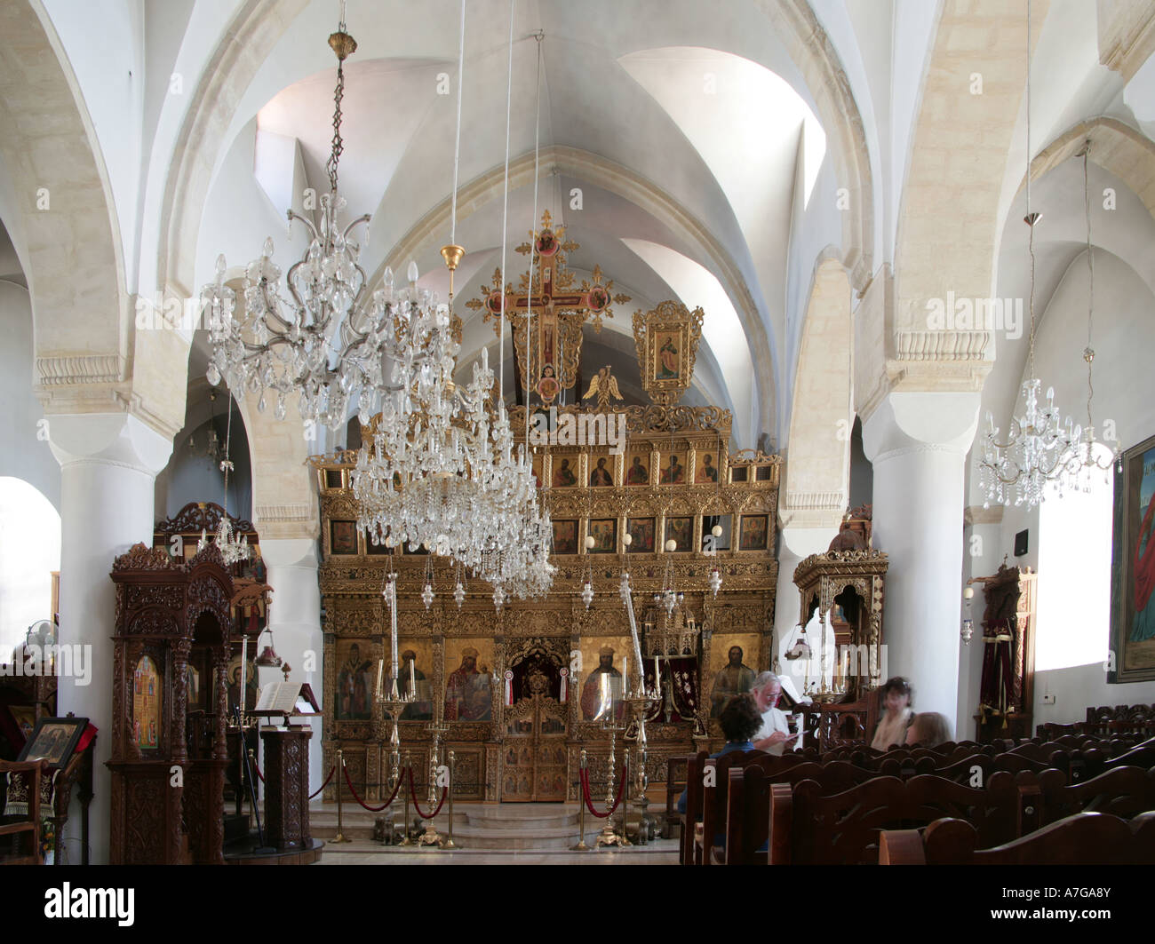 Omodos Kirche des Heiligen Kreuzes innen Omodos Troodos Bergdorfes Zypern Stockfoto