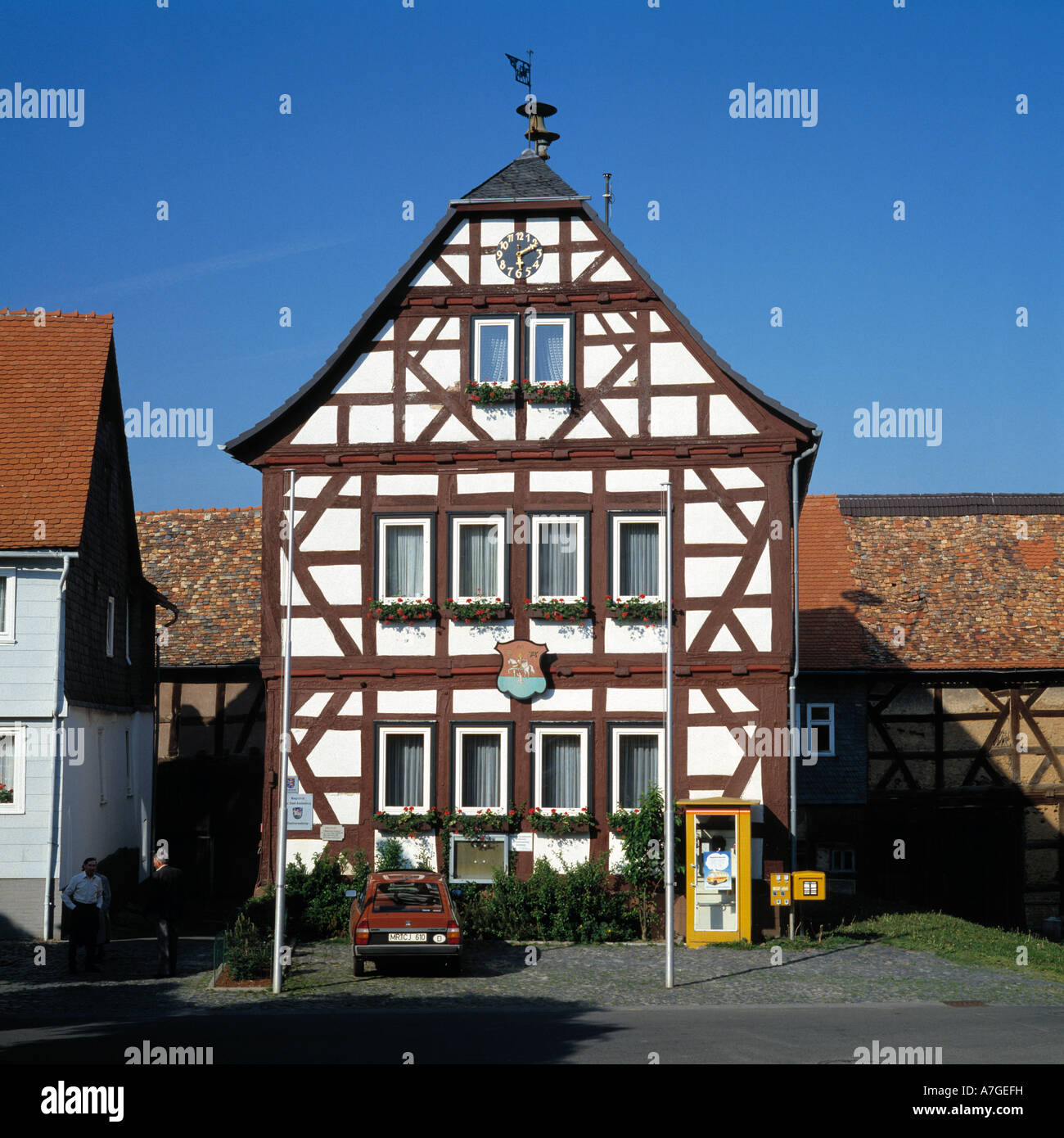 Fachwerkrathaus in Amoeneburg, Westdeutsche Bergland, Hessen Stockfoto