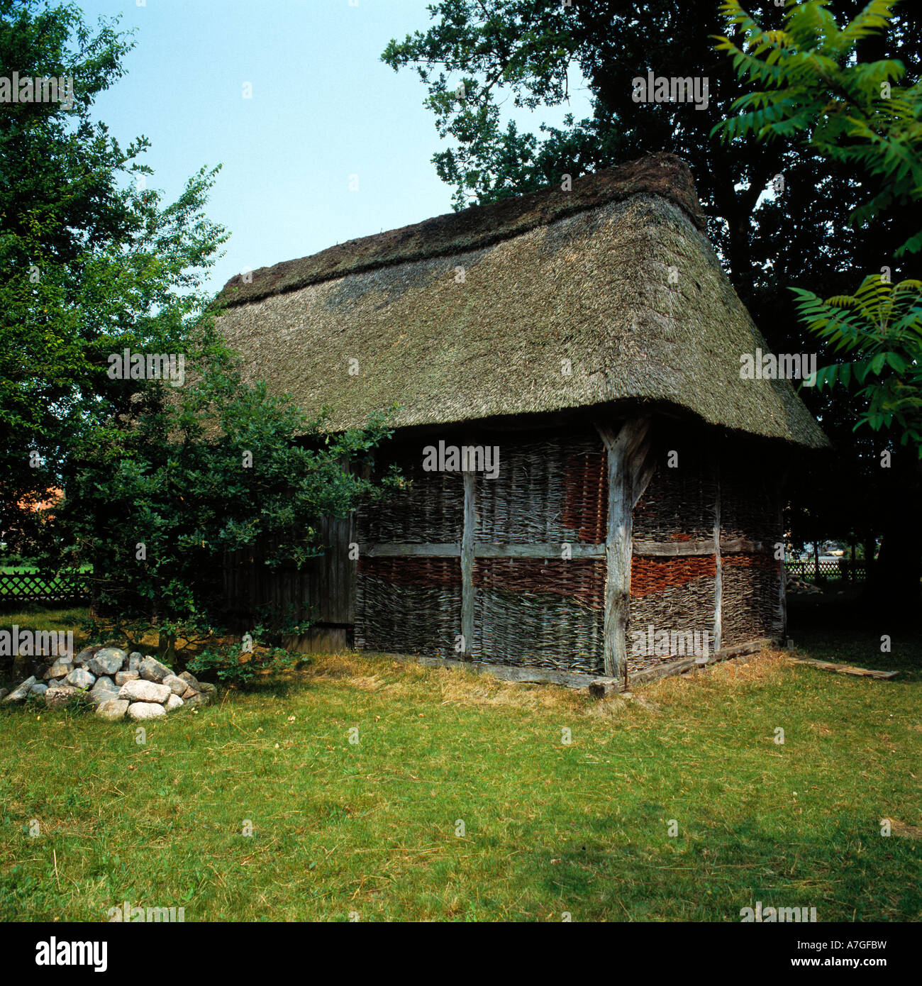 Schafstall Im Freilichtmuseum Frelsdorf Im Landkreis Cuxhaven, Niedersachsen Stockfoto