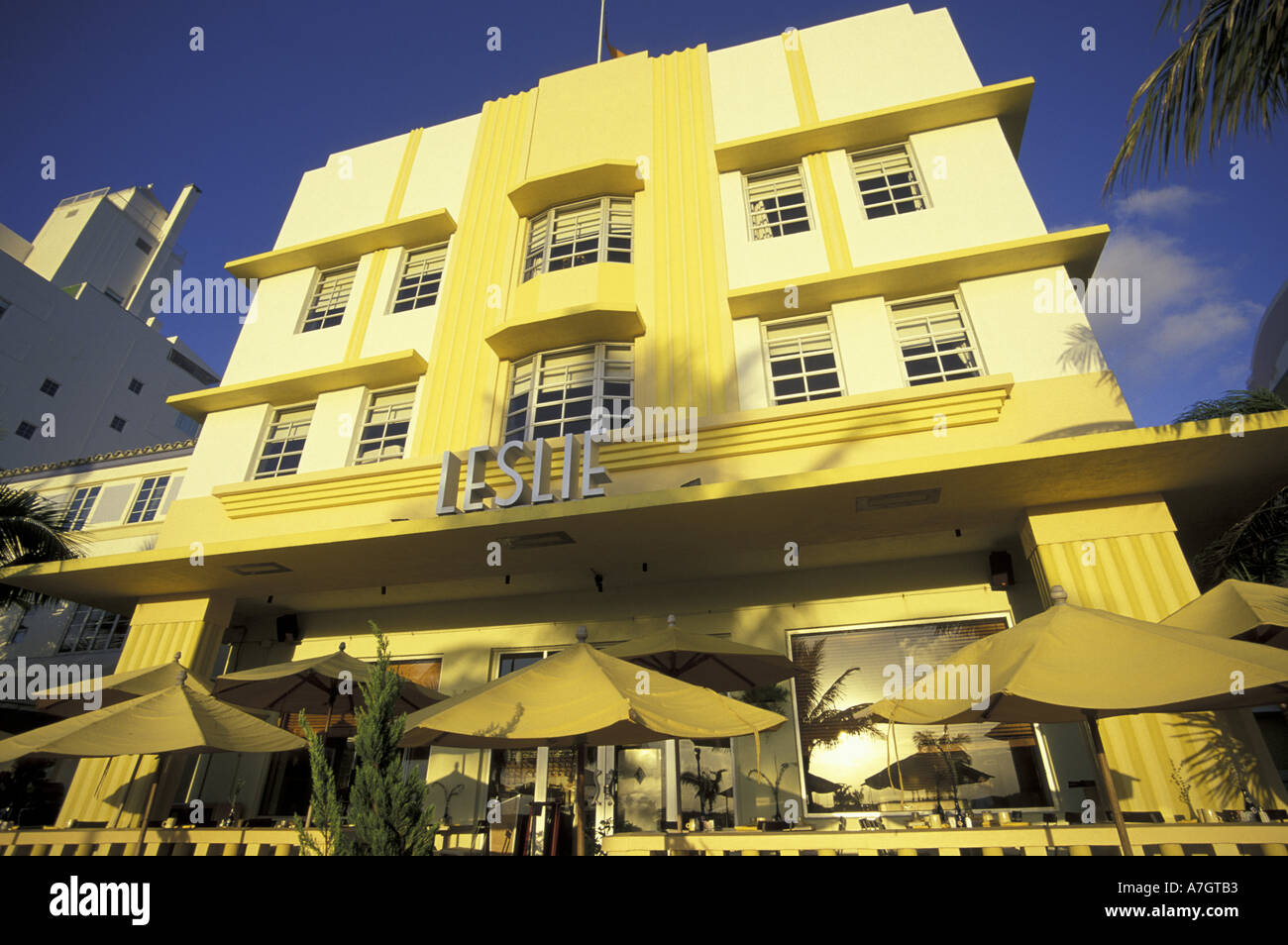 NA, USA, Florida, Miami, South Beach. Leslie Gebäude in South Beach. Stockfoto