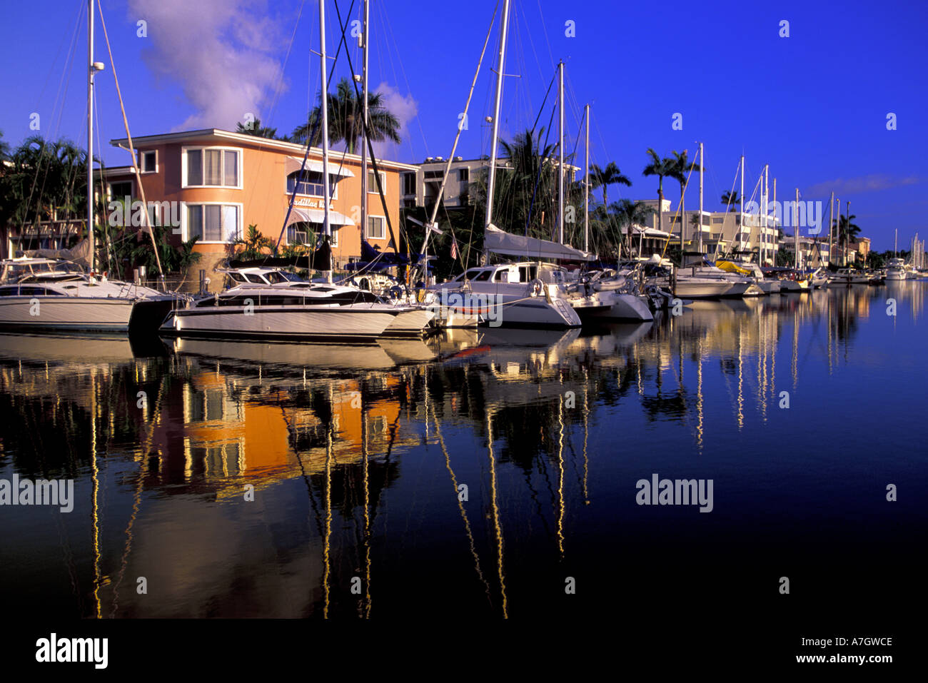 USA, Florida, ft. Lauderdale Bootshafen, Nurmi Inseln vor Las Olas Blvd. Stockfoto