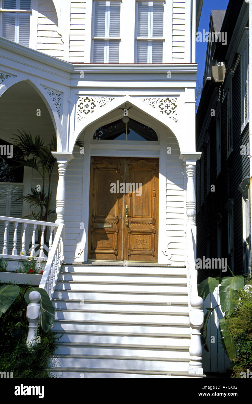 N.a. USA, Georgia, Savannah.  Nachbarschaft-Architektur. Stockfoto