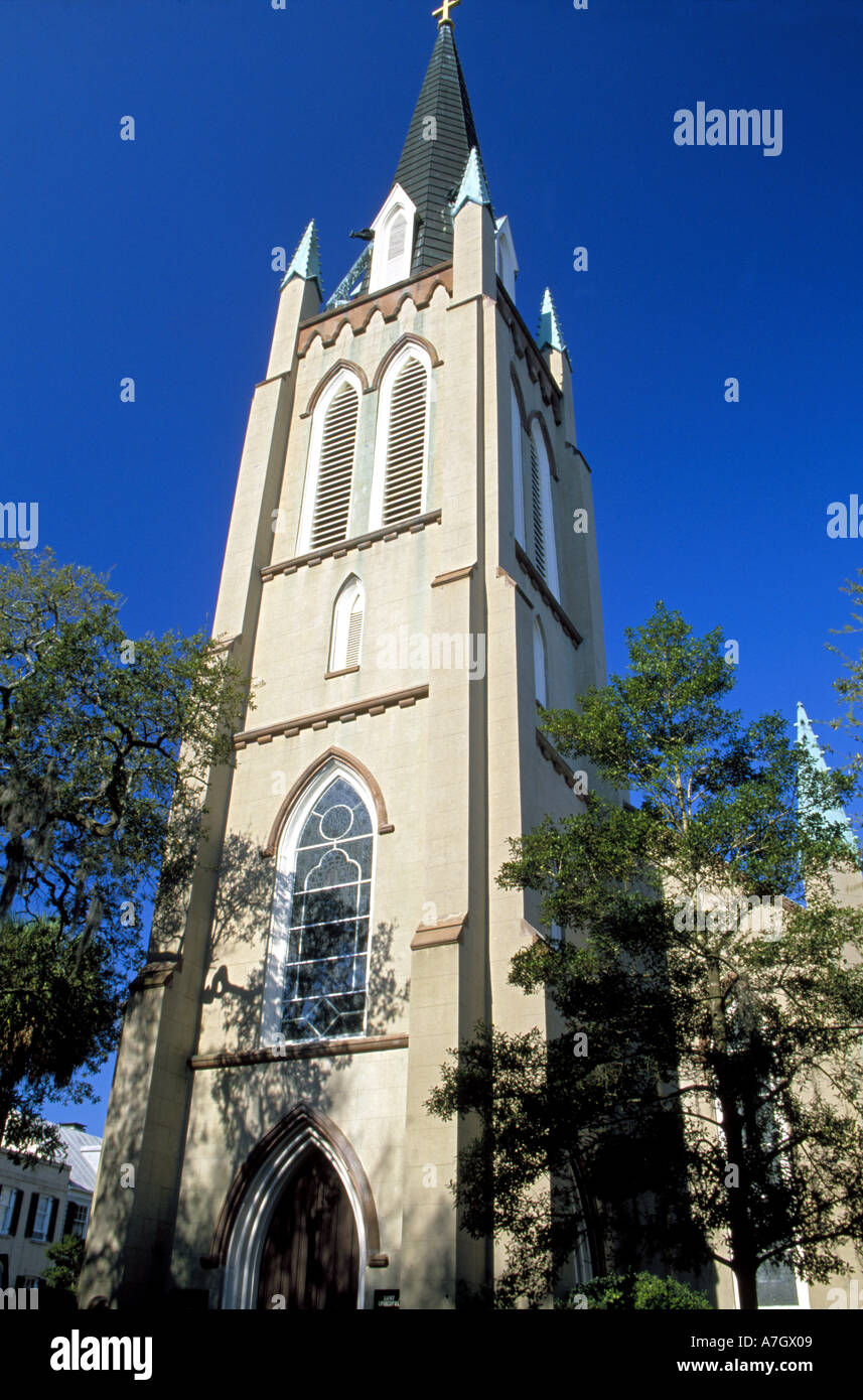 N.a. USA, Georgia, Savannah.  Wesley monumentale Evangelisch-methodistische Kirche. Stockfoto