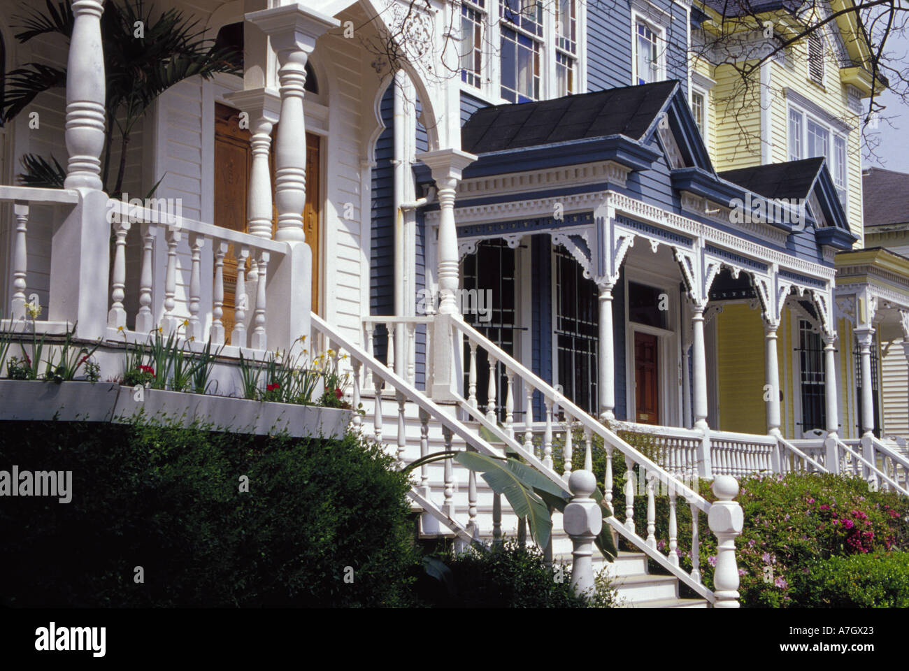 N.a. USA, Georgia, Savannah.  Nachbarschaft-Architektur. Stockfoto