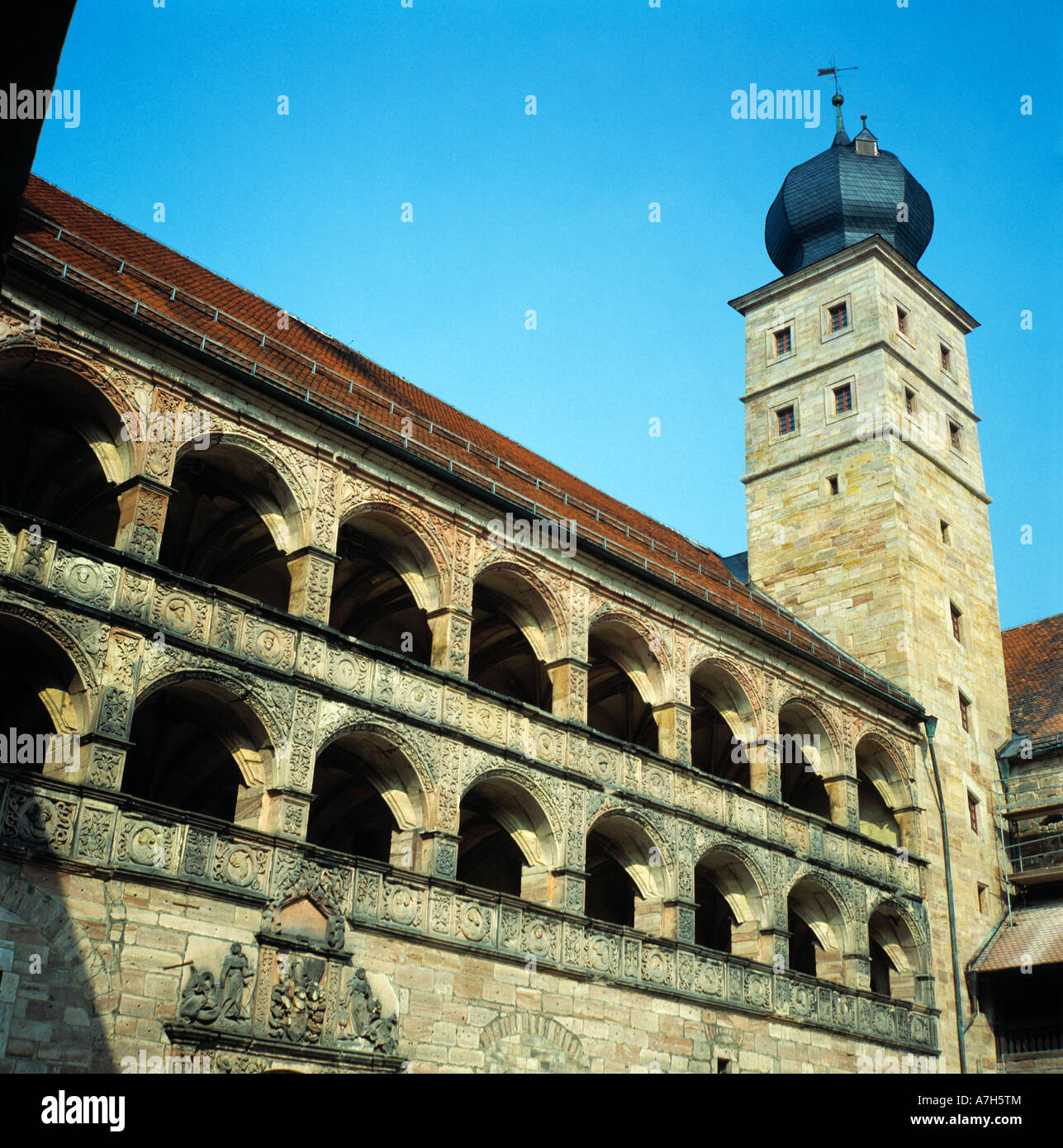 Schoener Hof der Plassenburg in Kulmbach, Bayern, Oberfranken, Obermainland Stockfoto