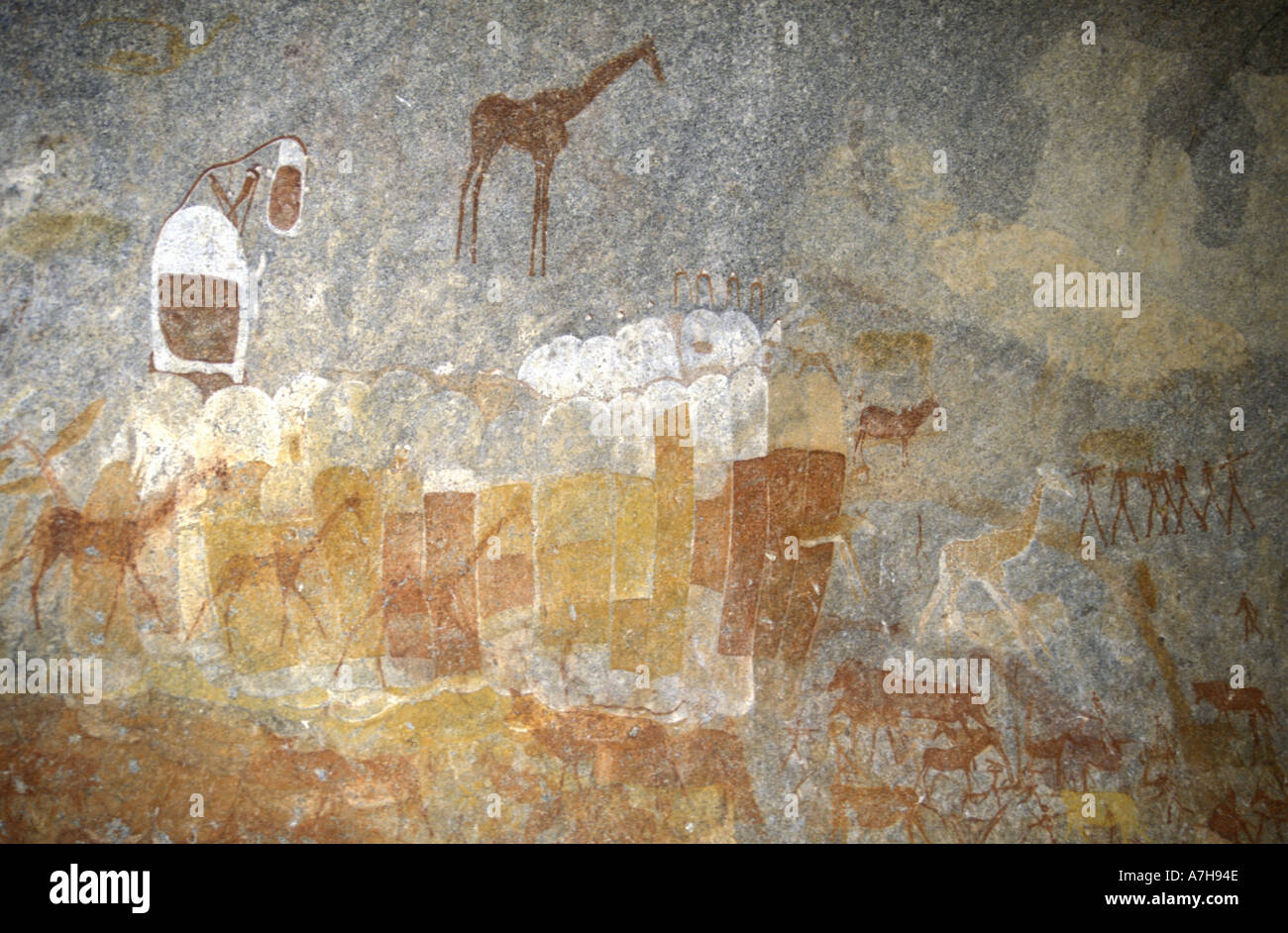 Buschmänner oder San Gemälde in Inange Höhle Matobo Nationalpark Simbabwe Afrika Stockfoto