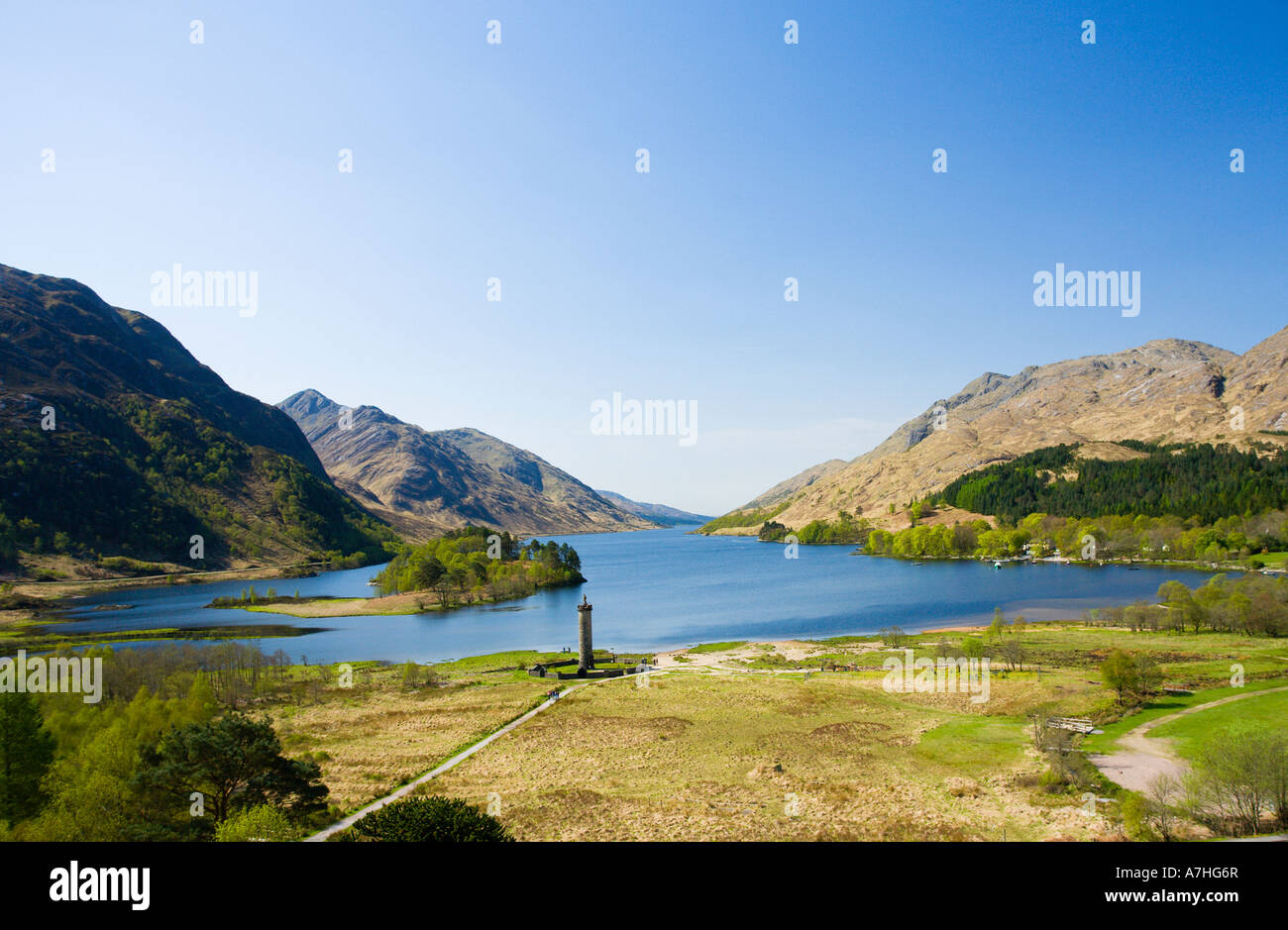 Statue Denkmal von Bonnie Prince Charlie an der Spitze von Loch Shiel Glenfinnan Highlands Schottland Stockfoto Statue Denkmal von Bonnie Prince Charlie an der Spitze von Loch Shiel Glenfinnan Highlands Schottland Stockfoto