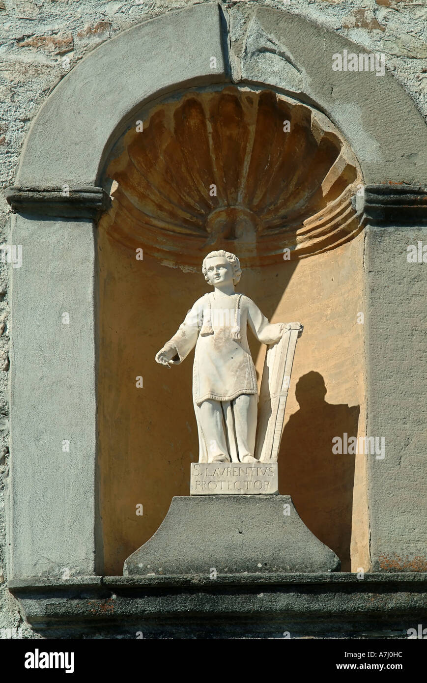 Statue des Heiligen Laurentius in Monchio Delle Corti in der Nähe von Parma-Italien Stockfoto