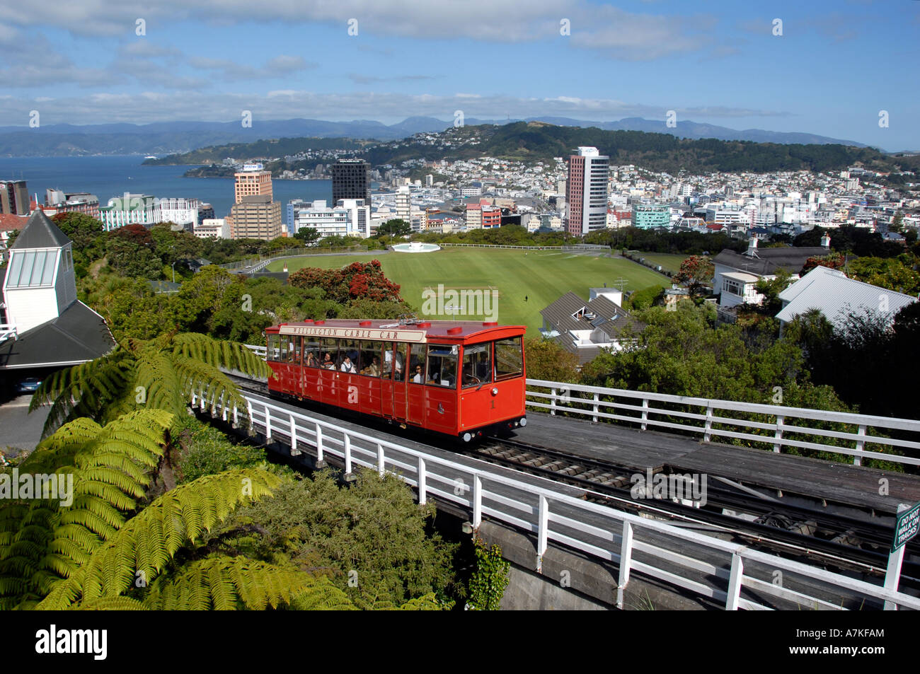 Seilbahn von botanischen Gärten Kelburn Wellington Nordinsel Neuseeland Stockfoto