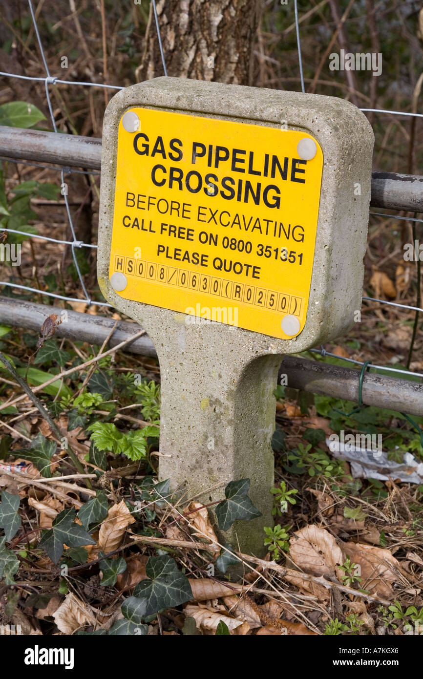Gas-Pipeline crossing Schild am Rand der Landstraße Wales UK Stockfoto