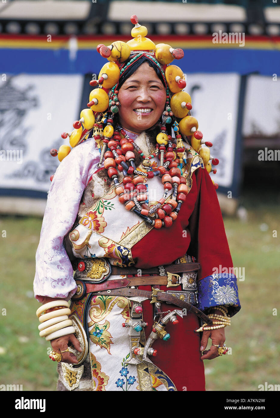 Porträt der tibetische Frau Stockfoto