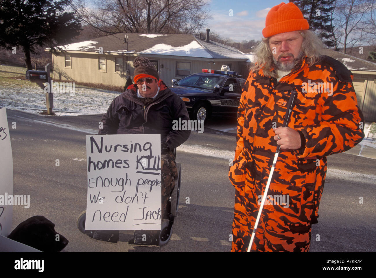 Behinderung Aktivisten Picket Selbstmord Arzt Stockfoto