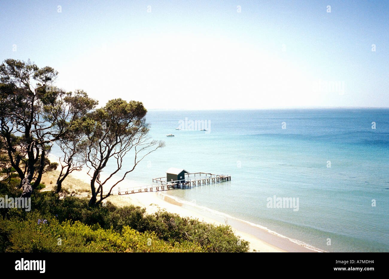 Strandblick auf Sommertag Port Phillip Bay-Melbourne-Australien Stockfoto