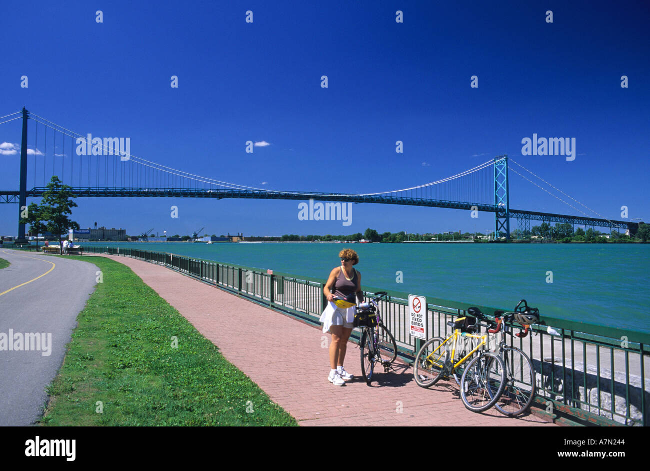 Windsor Ontario Kanada und Botschafter Brücke nach Detroit Michigan Stockfoto