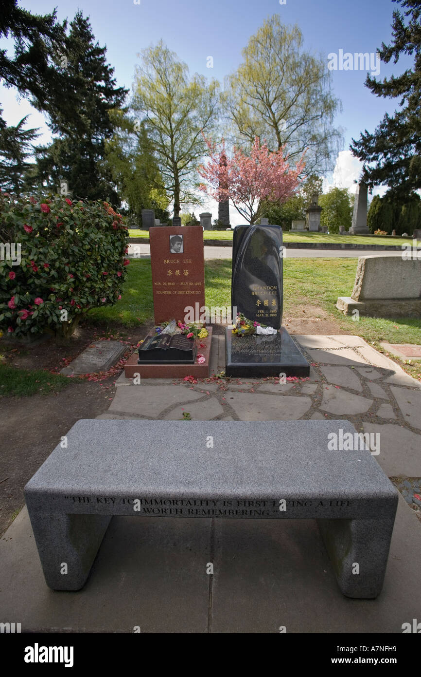 Brandon und Bruce Lee Gräber in Lakeview Friedhof Seattle, Washington Stockfoto