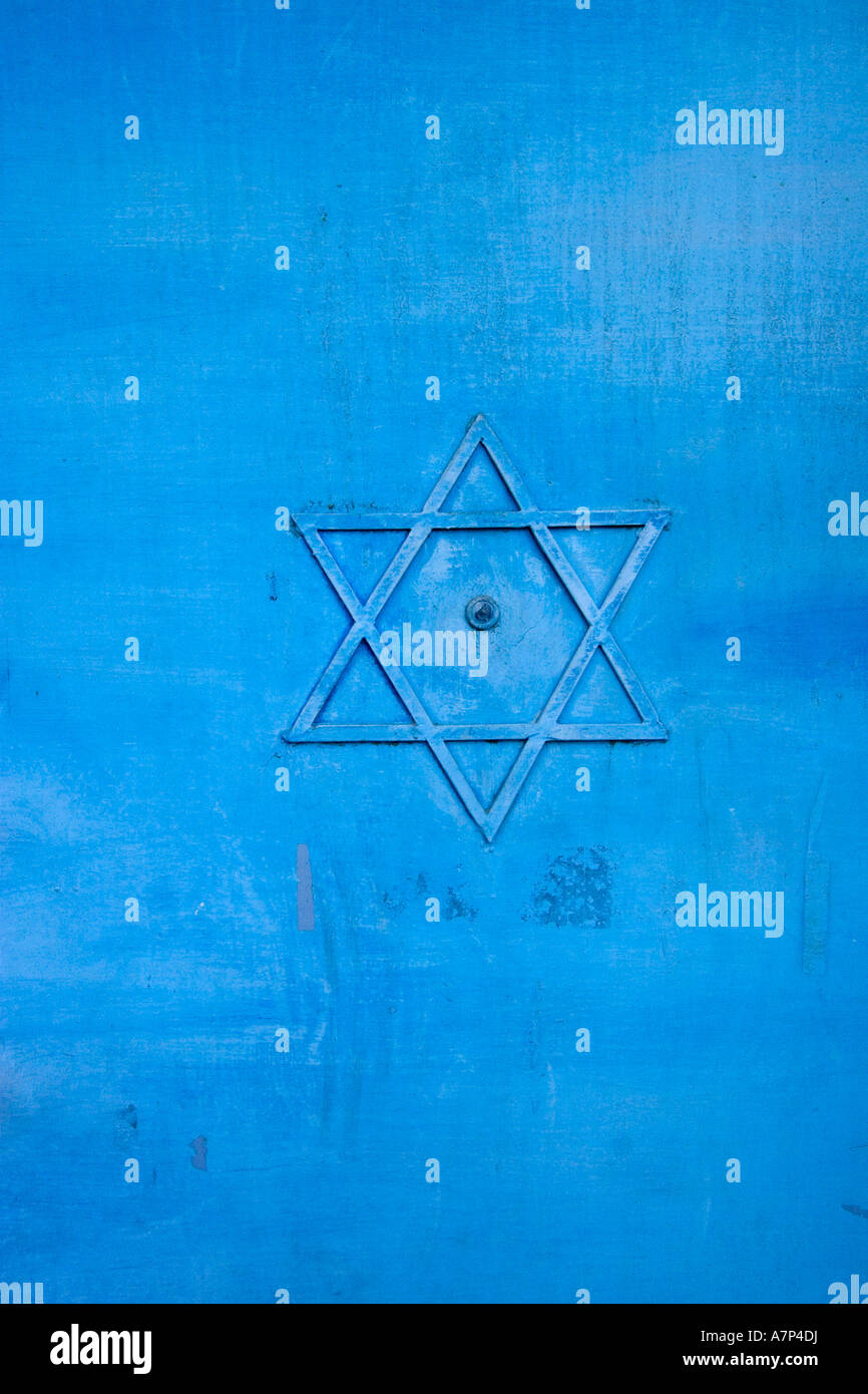 der Davidstern auf blauen Tor Jerusalem israel Stockfoto