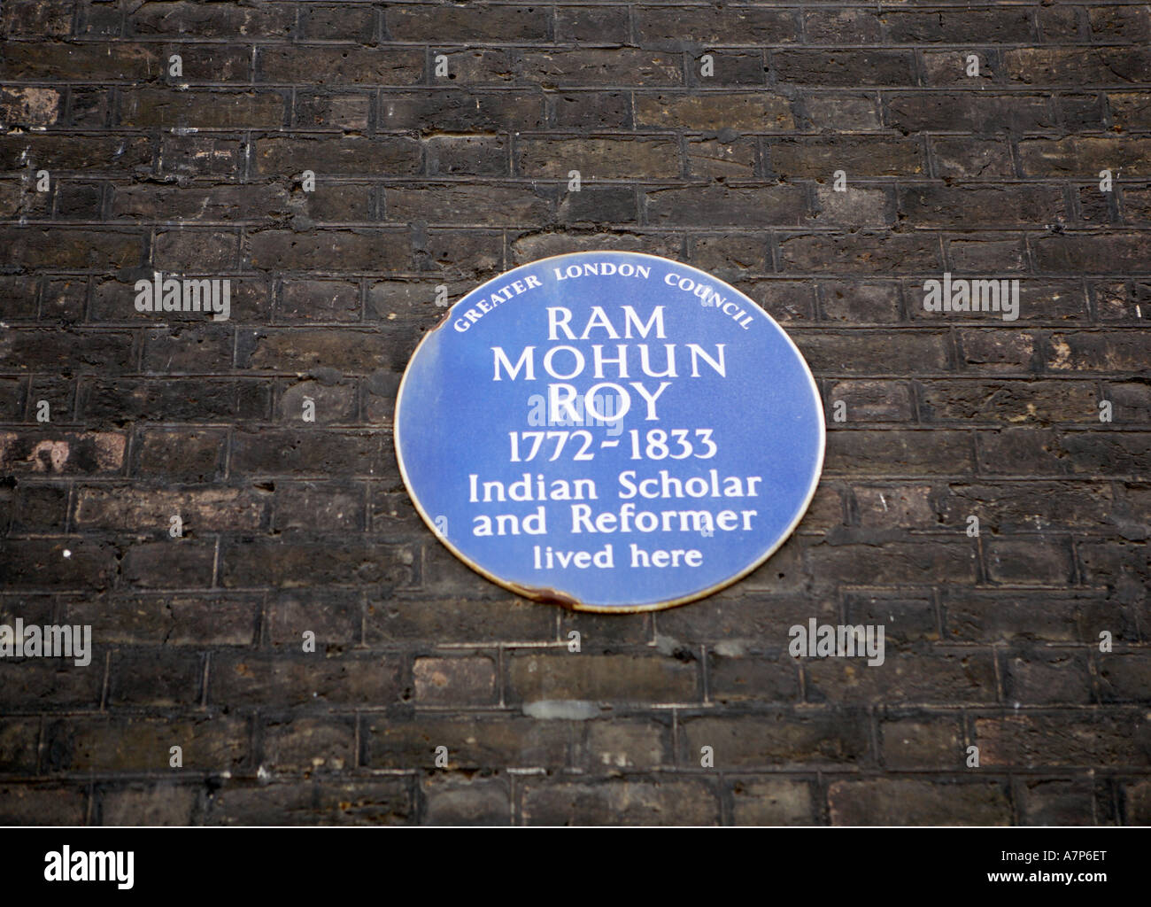 Gedenktafel am Bedford Square WC1 London Stadt England UK lesen mehr London Rat Ram Mohun Roy Stockfoto