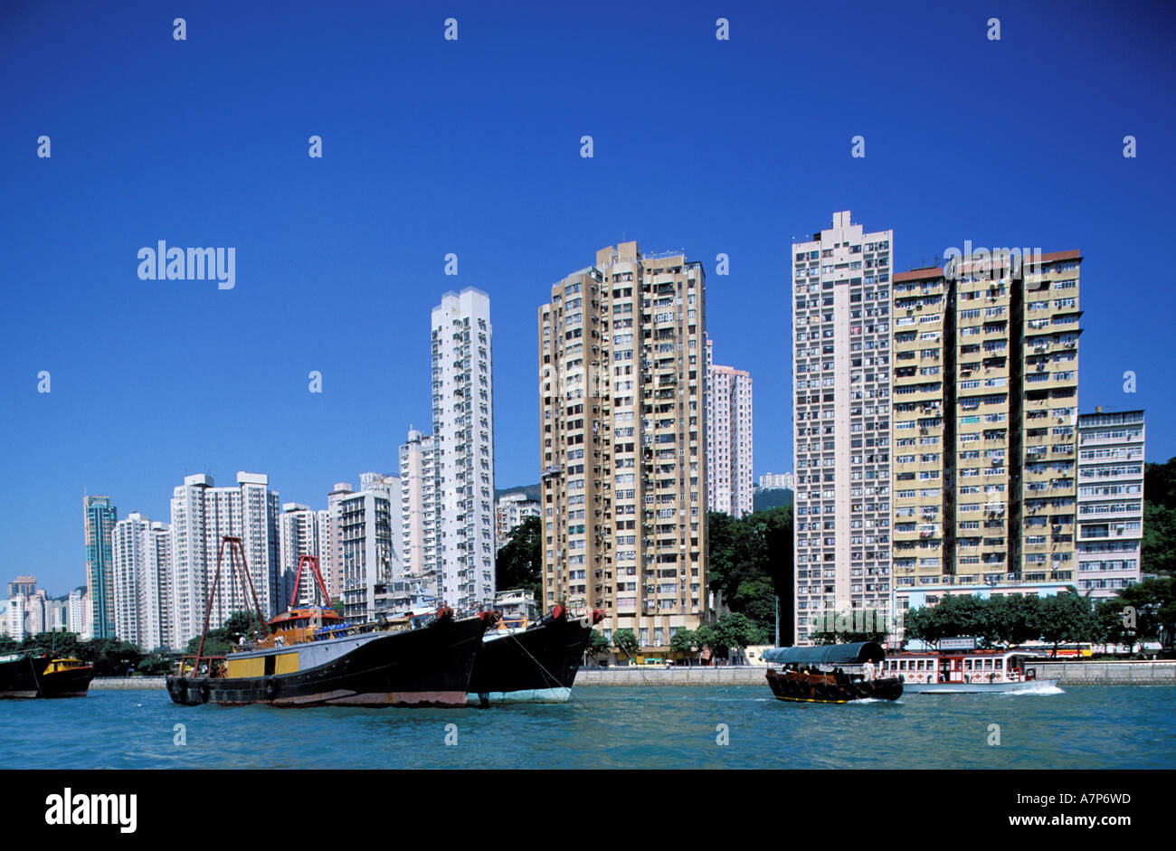 China, Hong Kong, Aberdeen Hafen und Sampans (traditionnelle Boote) Stockfoto