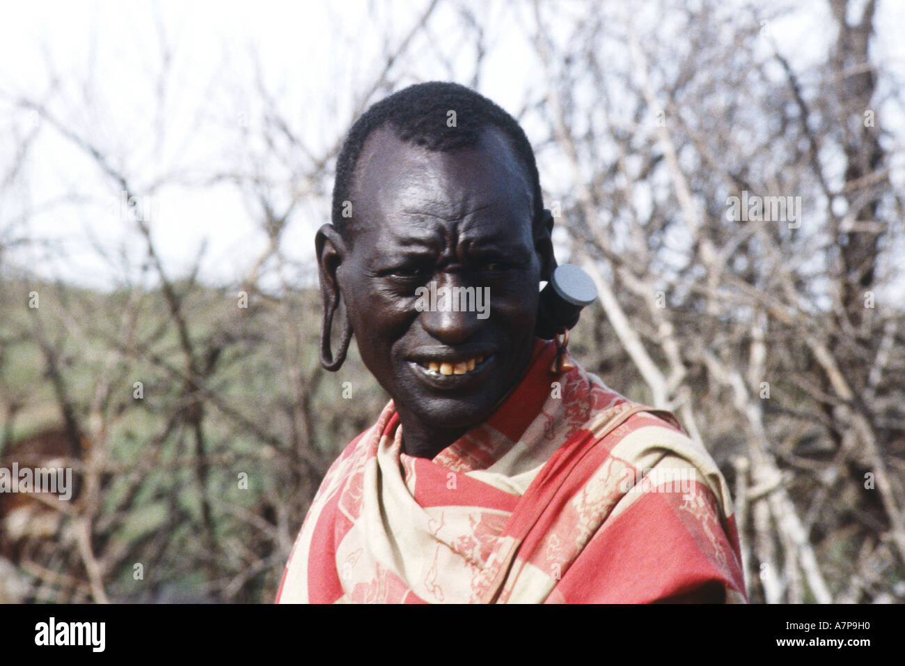 Massai-Chef eines Dorfes, Kenia Stockfoto