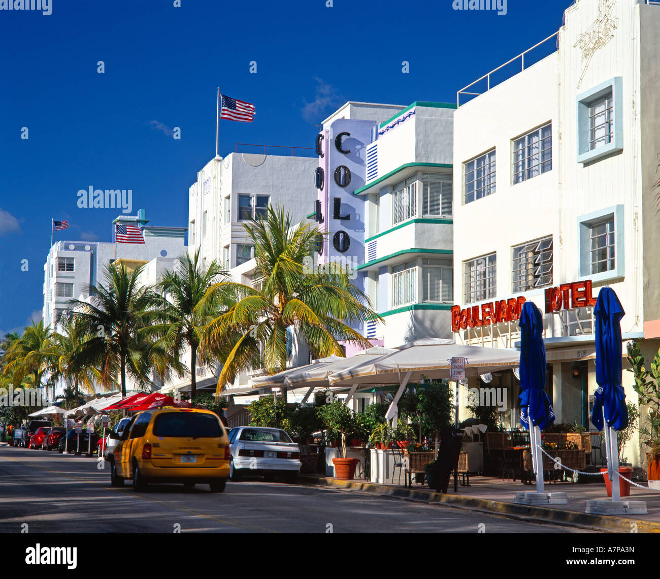 Art-Deco-Viertel, Ocean Drive, Miami Beach, Miami, Florida, USA Stockfoto