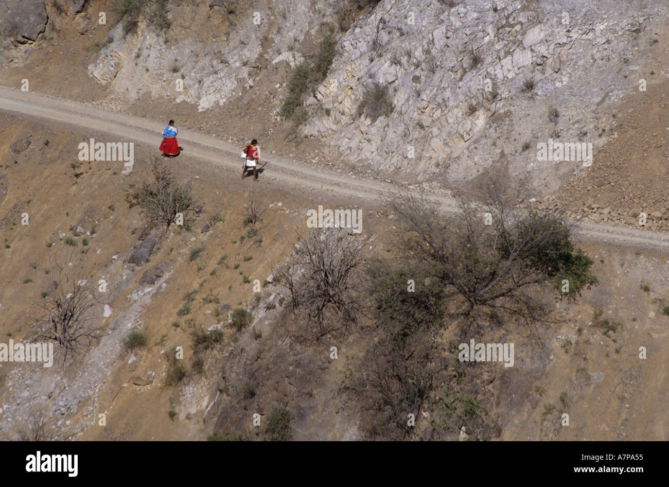 Staat Mexiko Chihuahua Sierra Madre über zwei Tarahumaran Inder zu Fuß auf einem Pfad Stockfoto