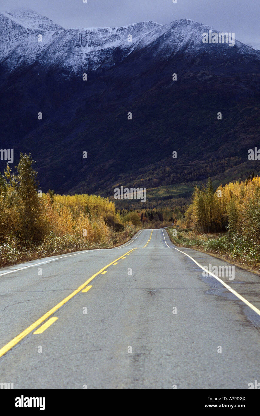 Offene Straße im Herbst Farbe westlichen Alaska Stockfoto