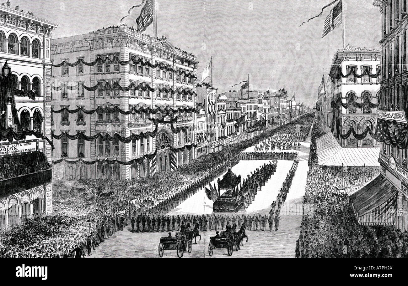 ABRAHAM LINCOLN Gravur von den Trauerzug in Washington im Jahre 1865 Stockfoto