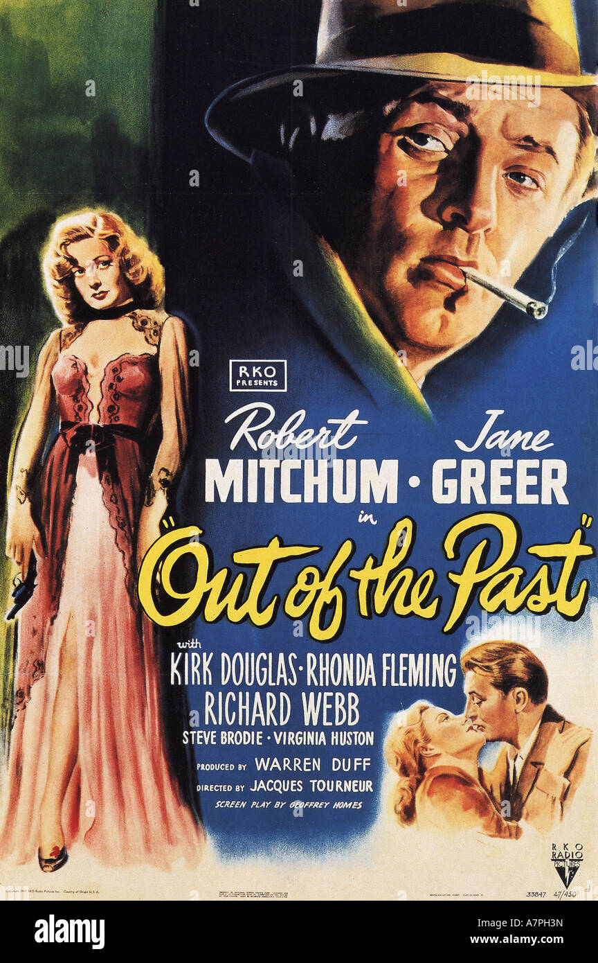 Aus dem letzten Plakat für 1947 RKO film mit Robert Mitchum und Jane Greer Stockfoto