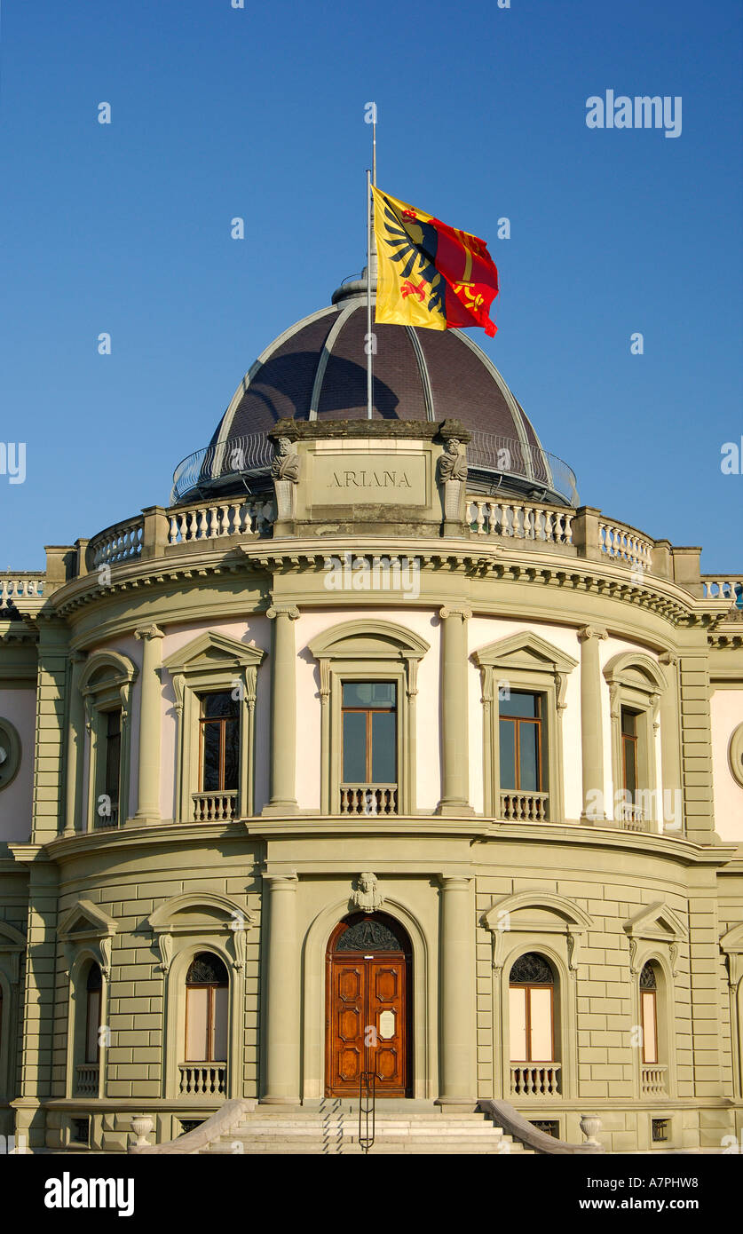 Ariana Museum Schweizer Museum für Keramik und Glas mit der Flagge der schweizerischen Cantone Genf Genf Stockfoto