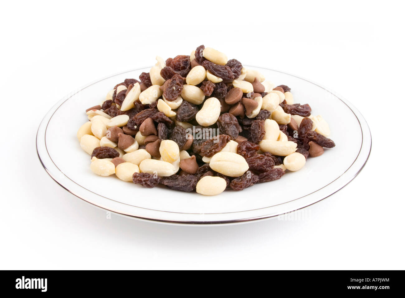 Erdnüssen, Rosinen und Schokolade Tropfen Stockfoto