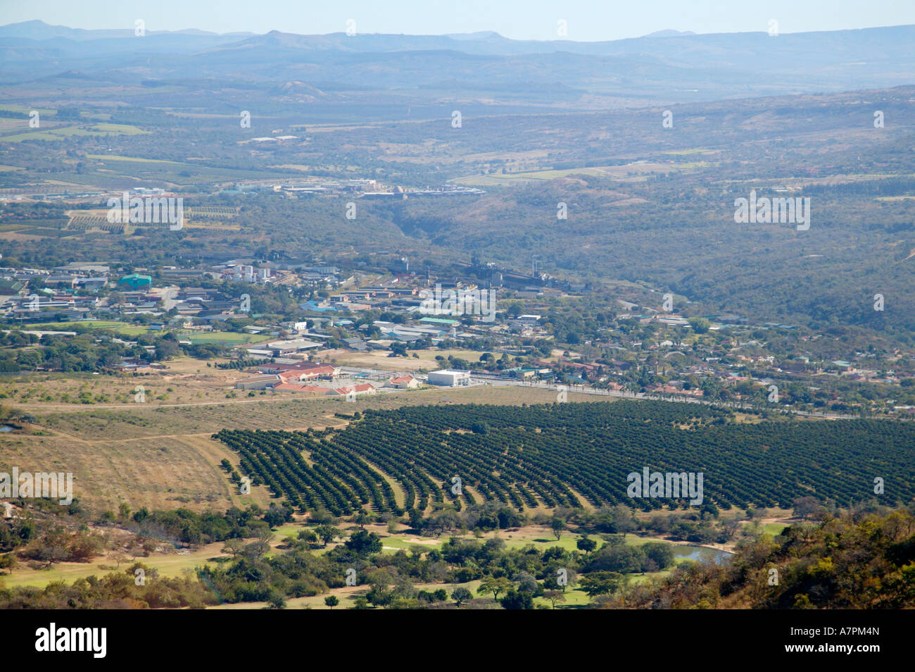 Nelspruit Stadtzentrum und die umliegenden Vororte Stockfoto