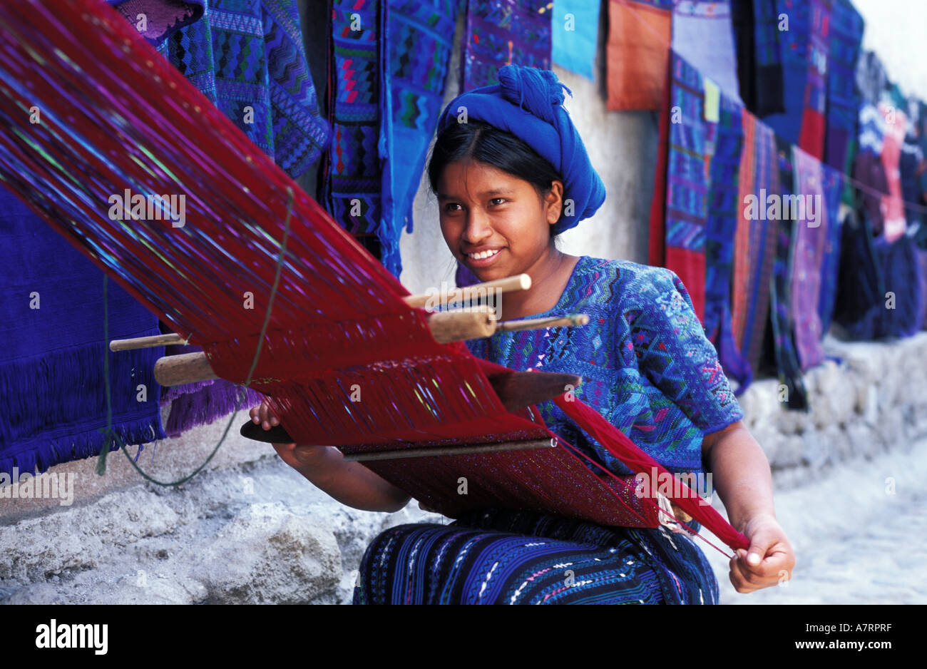 Guatemala, Solola Abteilung, Santa Catarina Palopo, Huipile weben Stockfoto