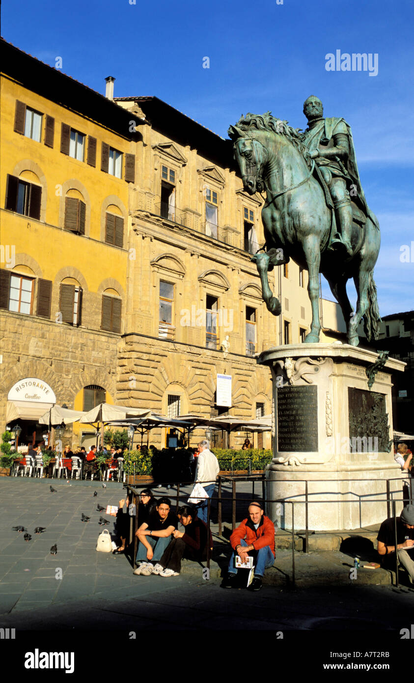 Italien, Toskana, Florenz, Reiterstatue von Cosimo I auf der Piazza della Signoria (Herrschaft Quadrat) Stockfoto