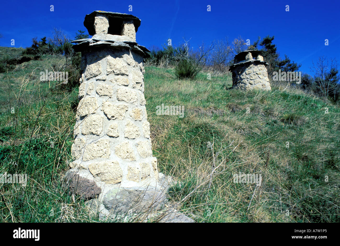 Frankreich, Puy de Dome, Saint Nectaire Dorf, Bellonte Höhlenwohnungen Haus Farges Geheimnisse Stockfoto