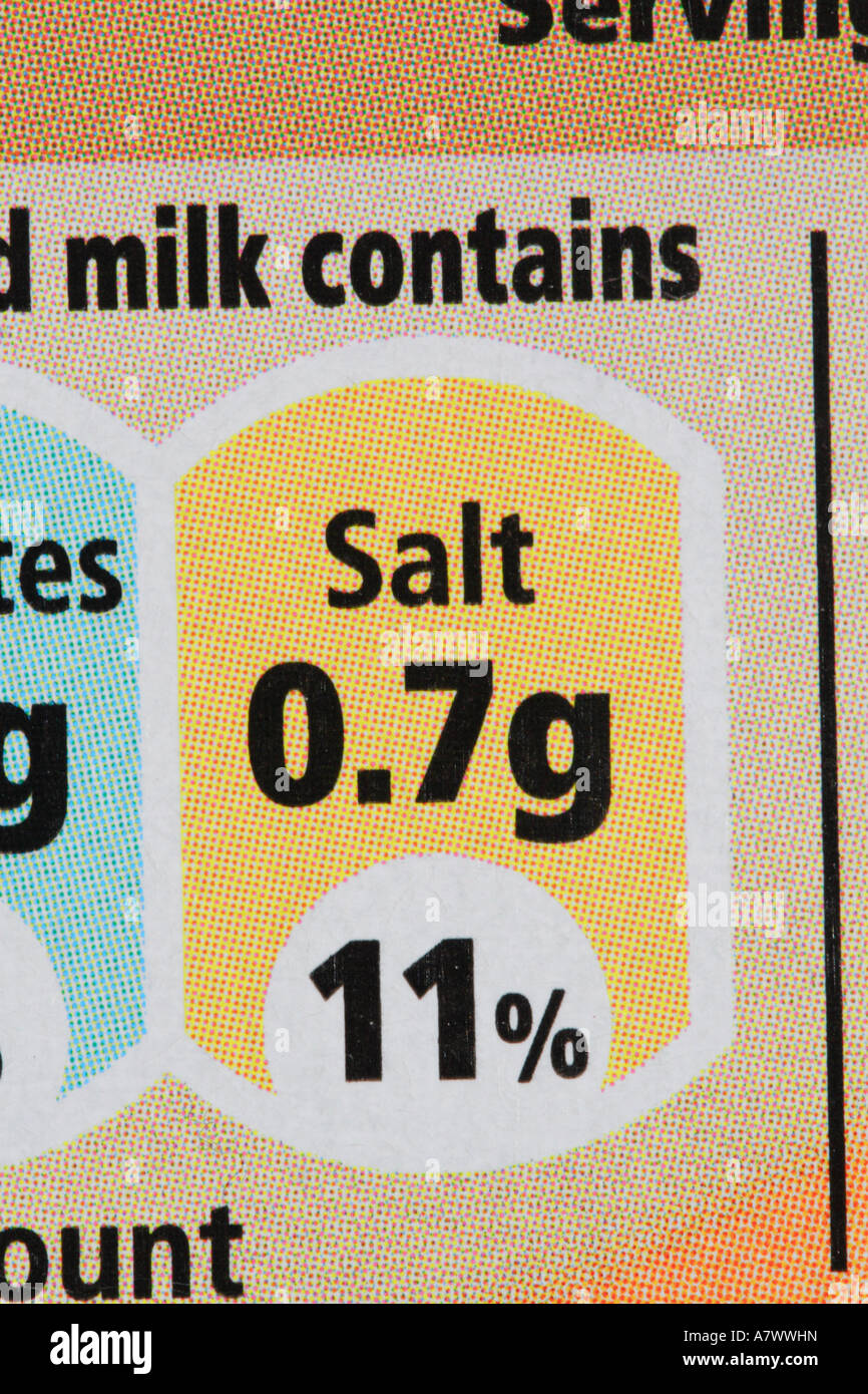 Lebensmittel Verpackungen Salz Content Warnung Stockfoto