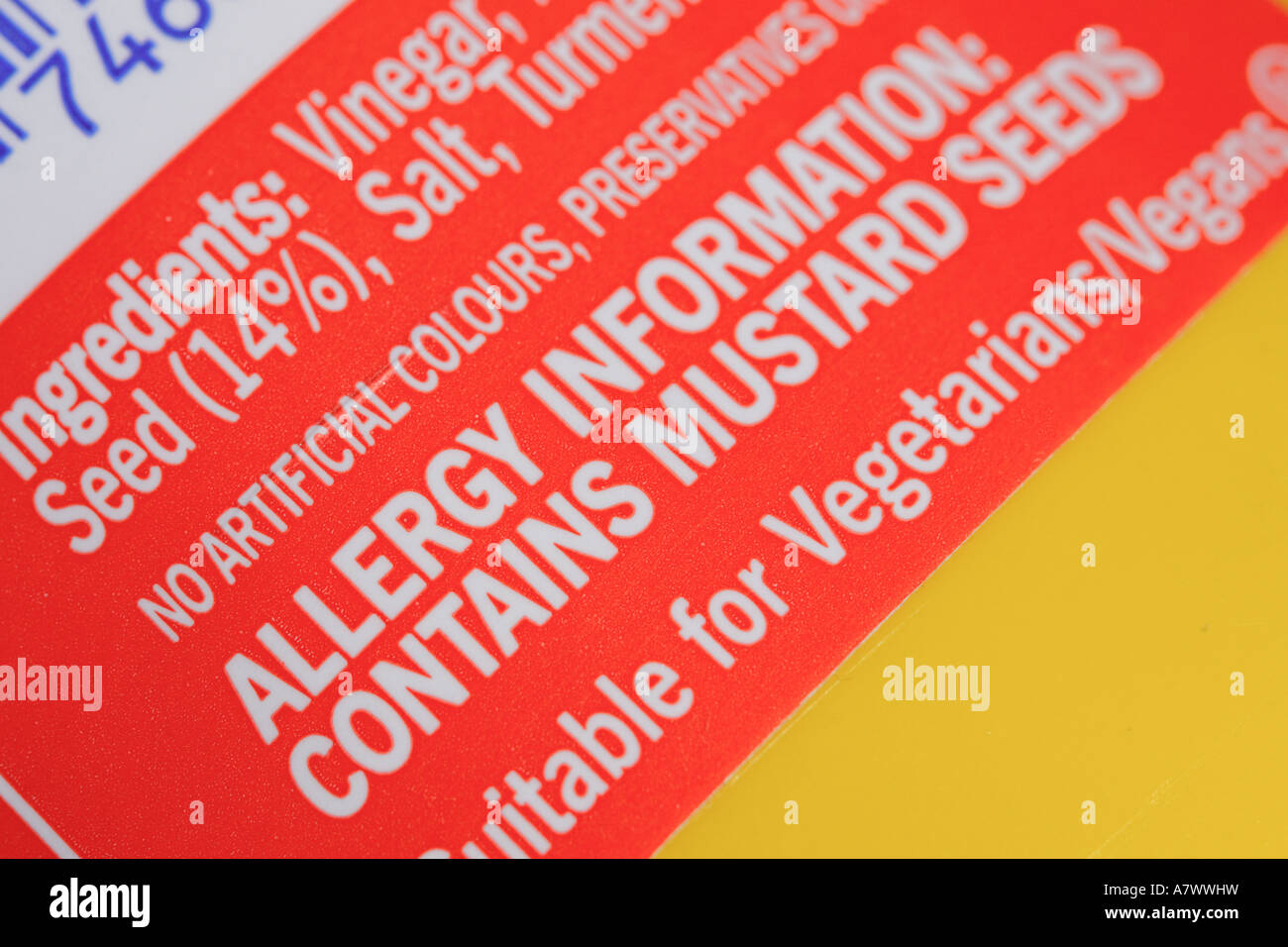 Lebensmittel-Allergie Produkt Informationen Warnung Stockfoto