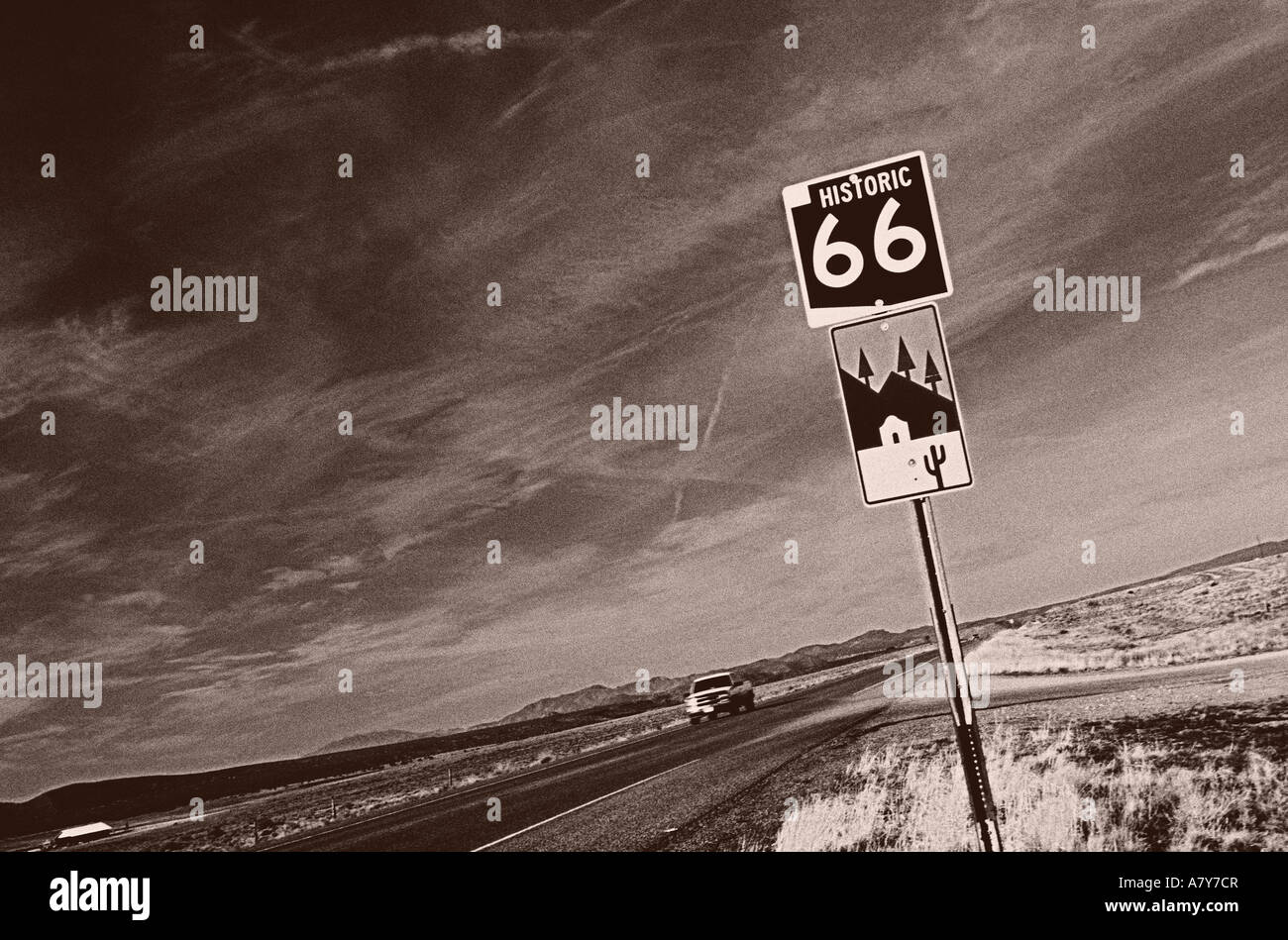 Route 66 Schild (B&W Version) Stockfoto