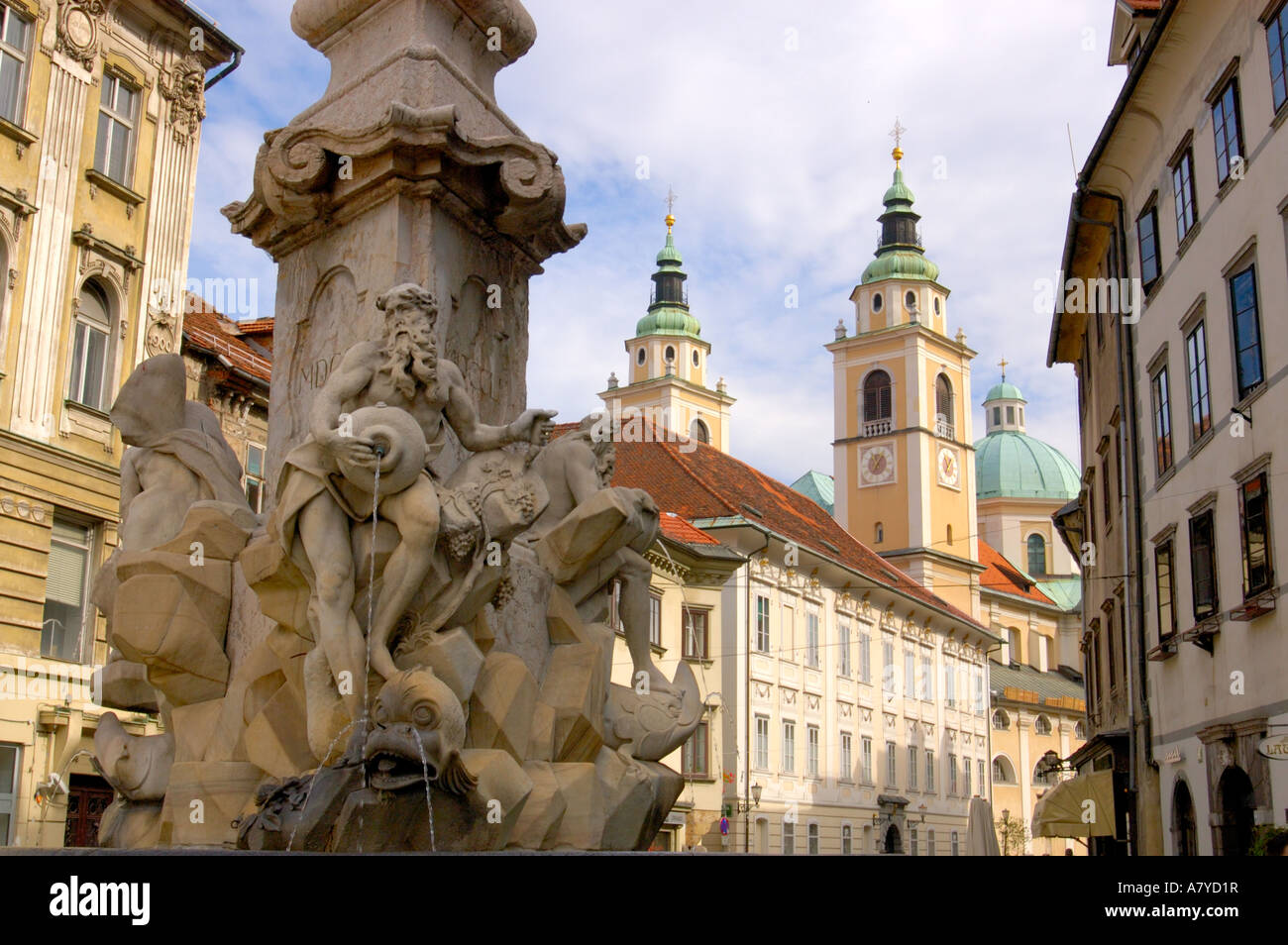 Slowenien, Ljubljana, Francesco Robba Brunnen der drei Krainer Flüsse Stockfoto