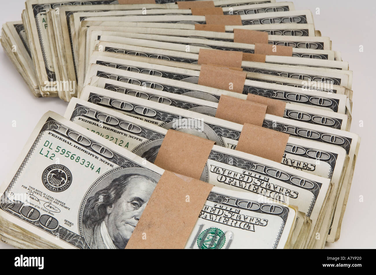 Stapel von 100-Dollar-Scheine U.S. Stockfoto