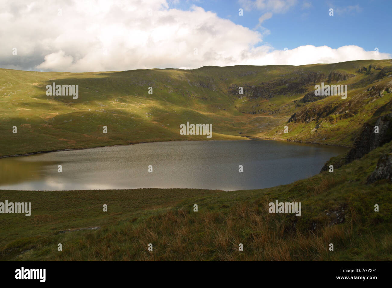 Welsh Mountain See Llyn Lygad in Vergletscherte Tal, das die Quelle des Flusses Wye, Pumlumon, Elenydd, Cambrian Mountains, Mid Wales Stockfoto