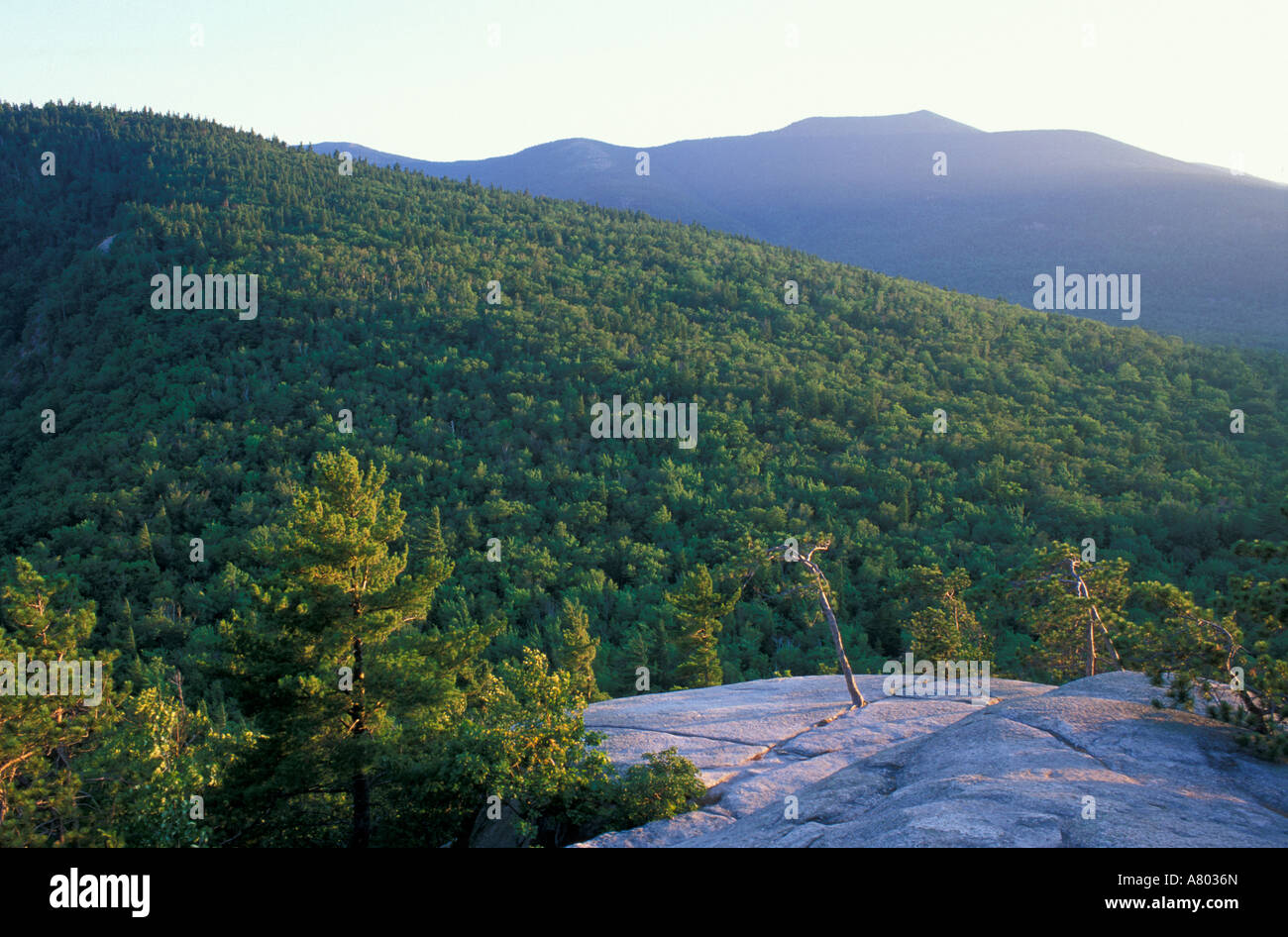 Die Ansicht der North Moat Mountain von Dom Leiste im Echo Lake State Park.  White Mountains. North Conway, NH Stockfoto