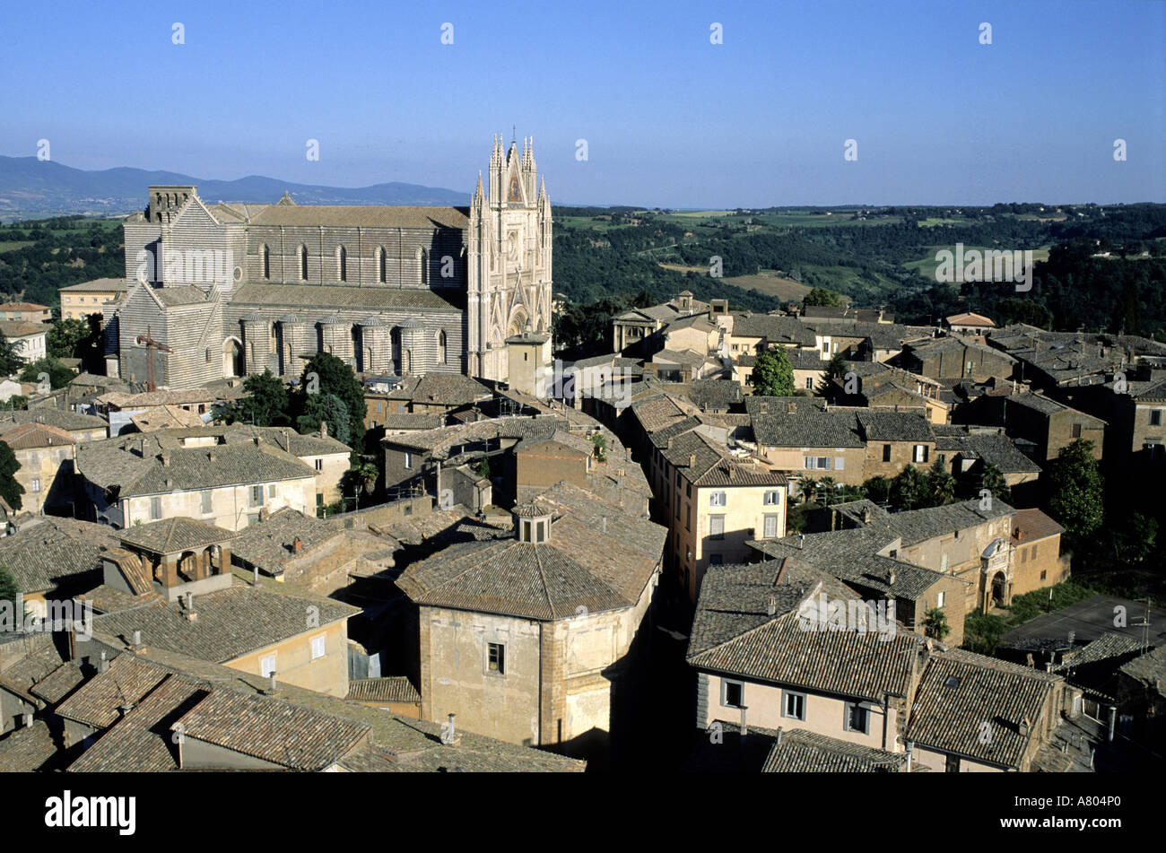 Italien, Umbrien, Stadt Orvieto, die Stadt und die Kathedrale aus dem Moor-Turm anzeigen Stockfoto