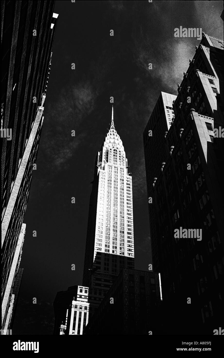 Ein schwarz-weiß Foto des Chrysler Building in New York City. Stockfoto