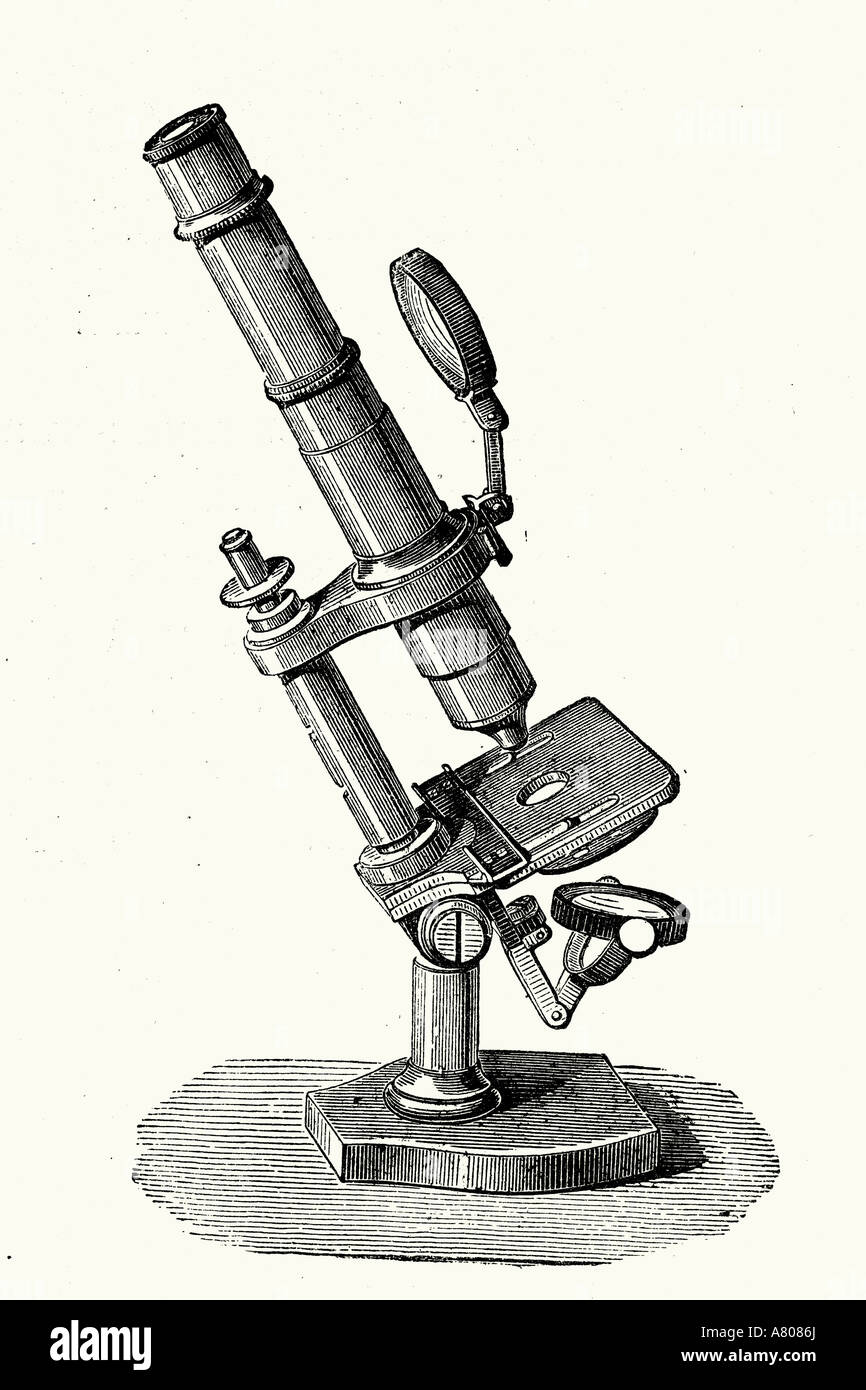 Nachet Mikroskop. Antike Darstellung. 1882 Stockfoto