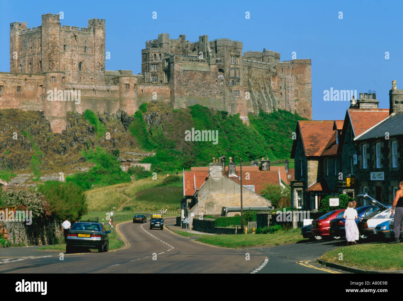 Stadt in England Bamburgh castle Stockfoto