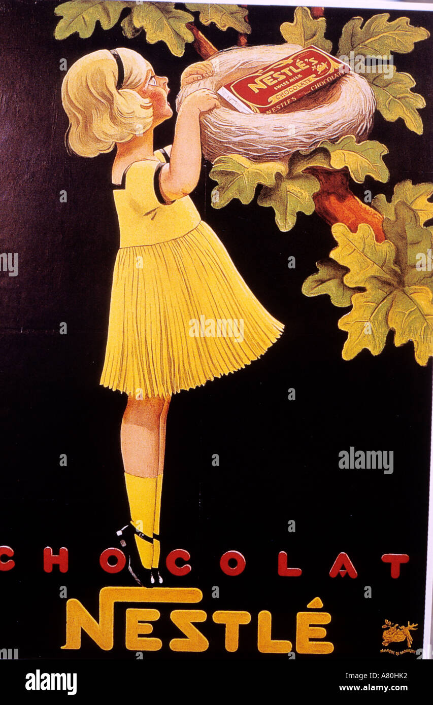 Schweiz, alte Werbung für Schweizer Schokolade Stockfotografie - Alamy