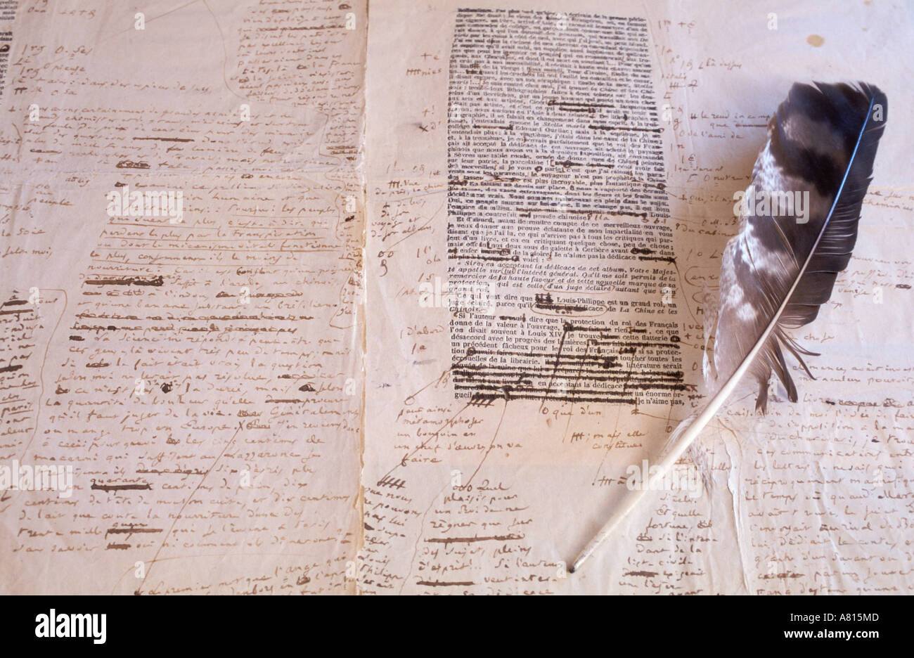 Frankreich, Indre et Loire, Touraine Balzacs, handschriftliches Manuskript von Balzac in Sache korrigiert Stockfoto