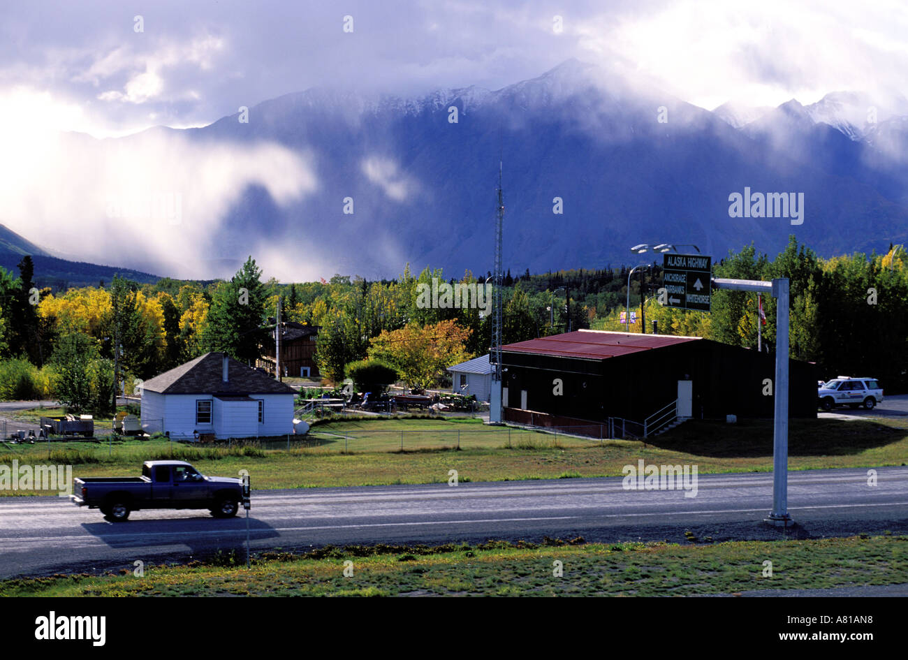 Kanada, Yukon, Pine Lake in der Nähe von Haines Junction, zu stoppen, über Alaska Highway Stockfoto